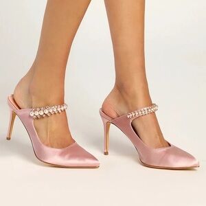 Lulus Sephoraa Blush Satin Heels with Pearl Embellishment